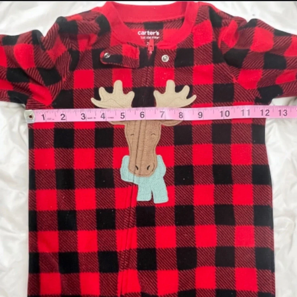 Carter's Red and Black Checkered Moose Fleece Pajamas